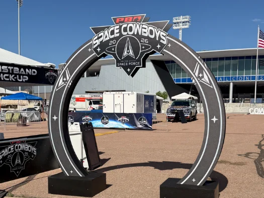 PBR Space Cowboys entrance archway with Space Force branding